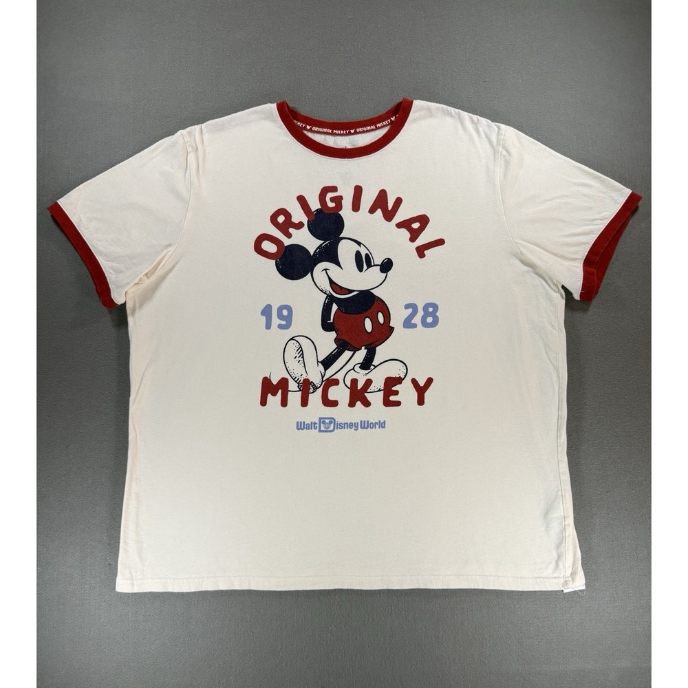 Disney World Original Mickey Mouse Ringer Tee White/ Red Size XL Graphic T-Shirt
